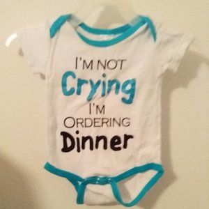 Baby Ganz boys "Not Crying" one piece white/ teal sleeper SZ 0-6M